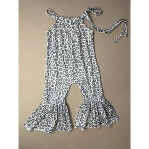 Boutique toddler girl Cheetah Print Bell Bottom One Piece Jumpsuit romper 2T